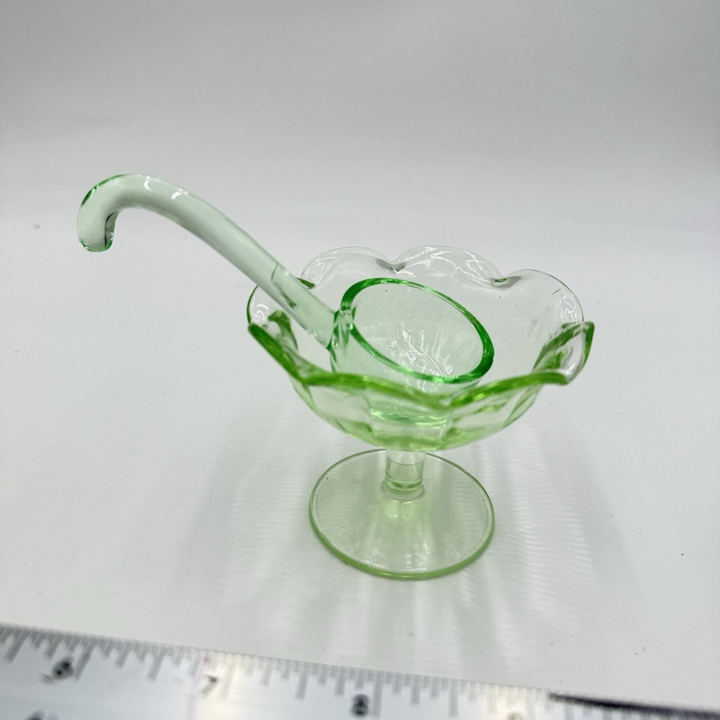 Vintage Uranium Glass Green Glowing Sherbet Cup Glass 3" MCM Retro Heisey Spoon