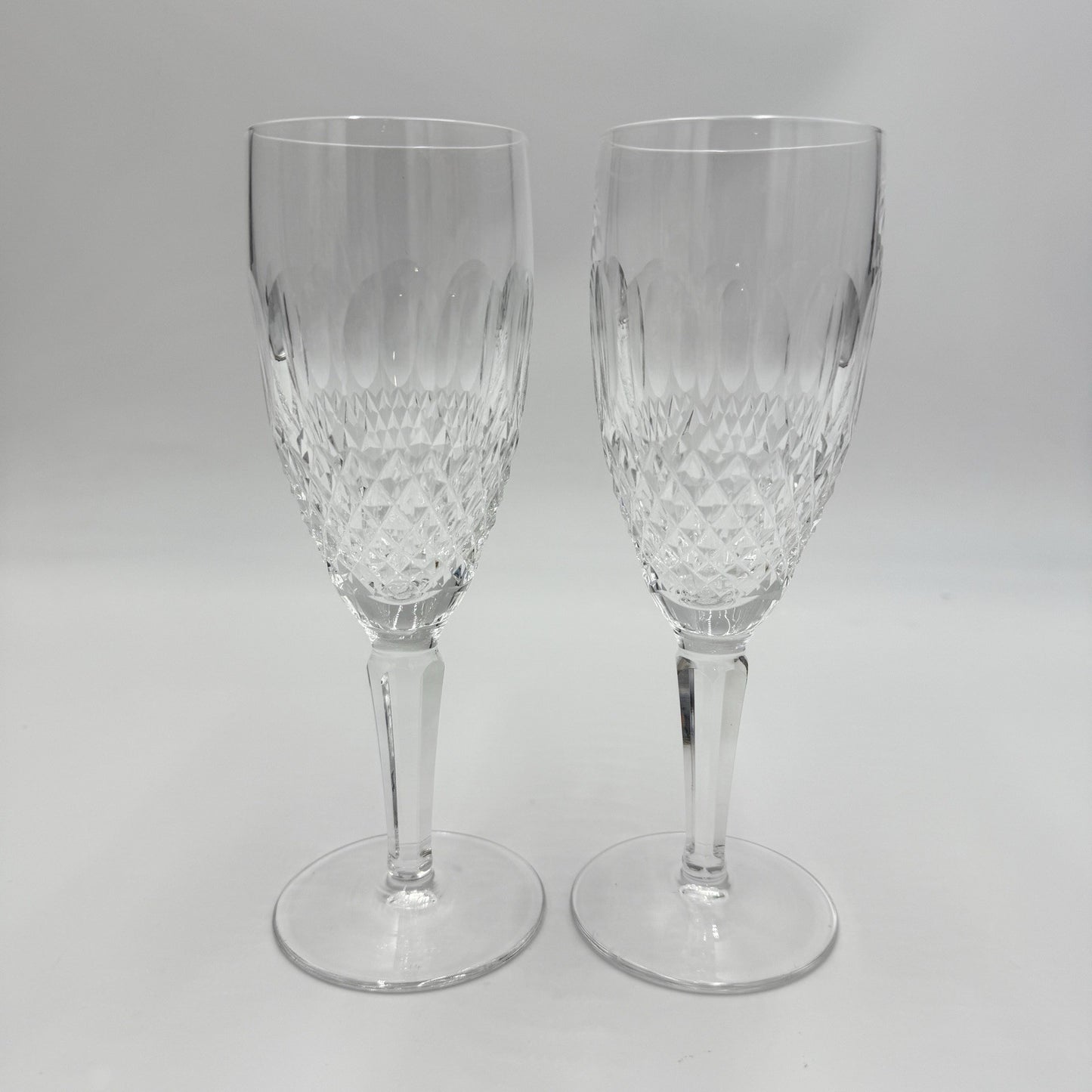 2 Waterford Crystal COLLEEN Tall 7 ⅜” Fluted Champagne Glasses: MINT