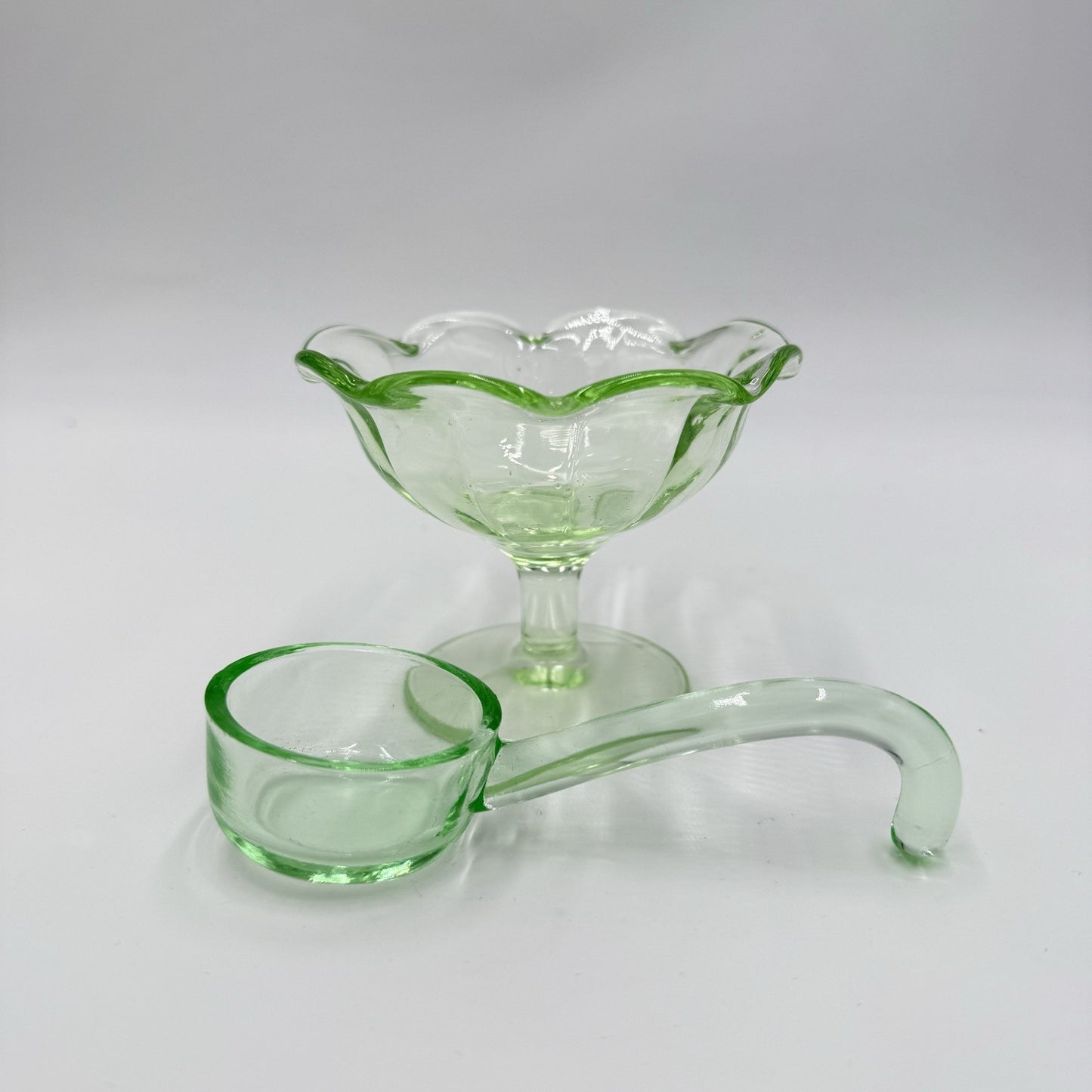 Vintage Uranium Glass Green Glowing Sherbet Cup Glass 3" MCM Retro Heisey Spoon