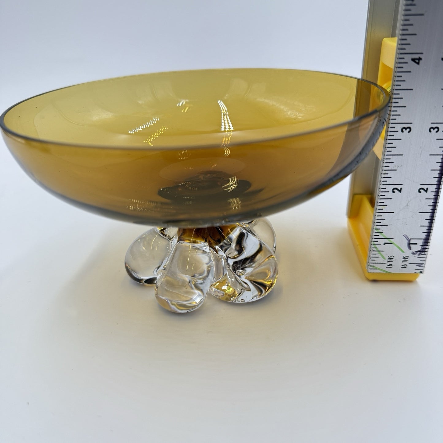 Vintage Steuben Art Glass Amber Crystal Swirl Base Footed Pedestal Bowl 3.5”Hx6”