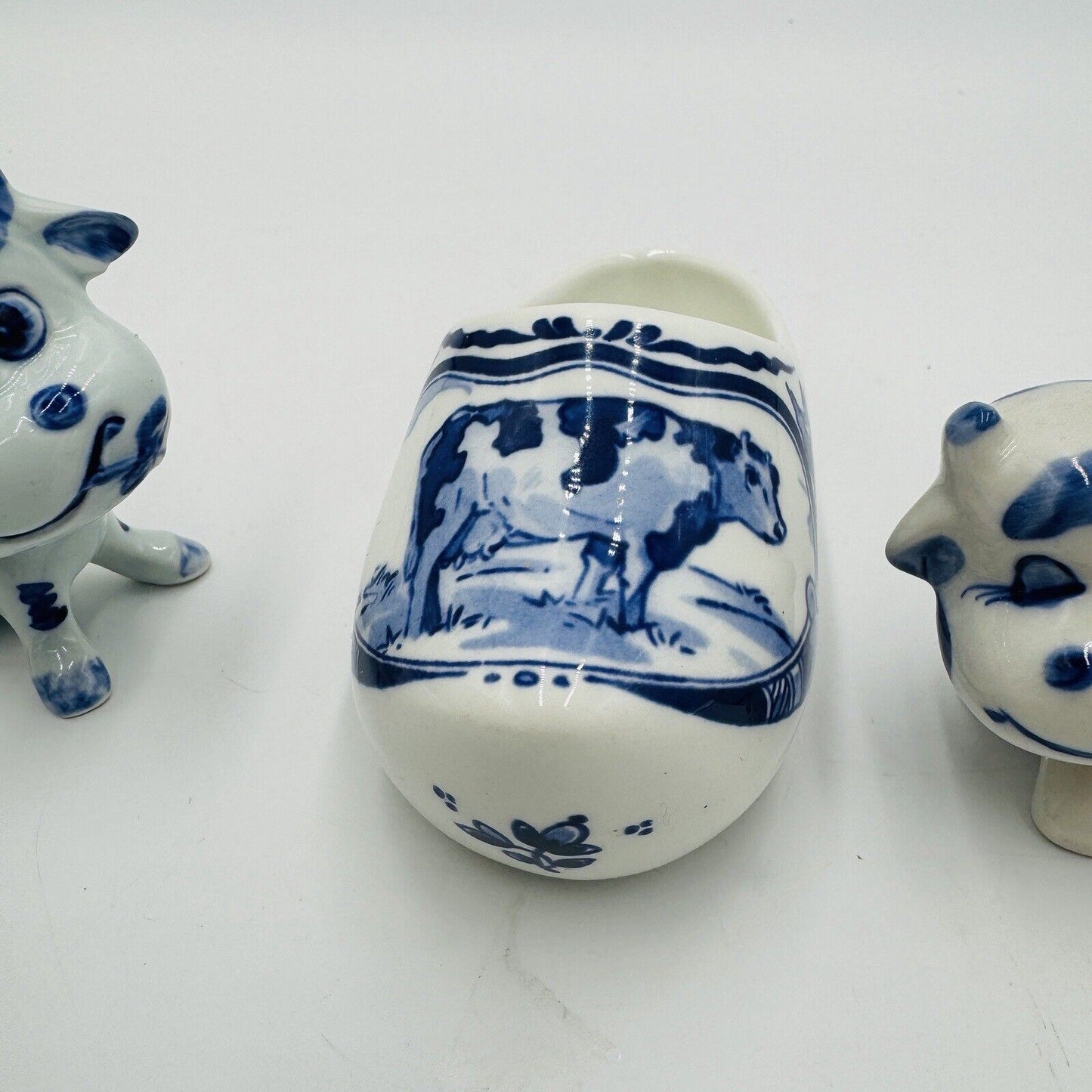 Royal Delft White & Blue Miniatures Cows Dutch Shoe Porcelain