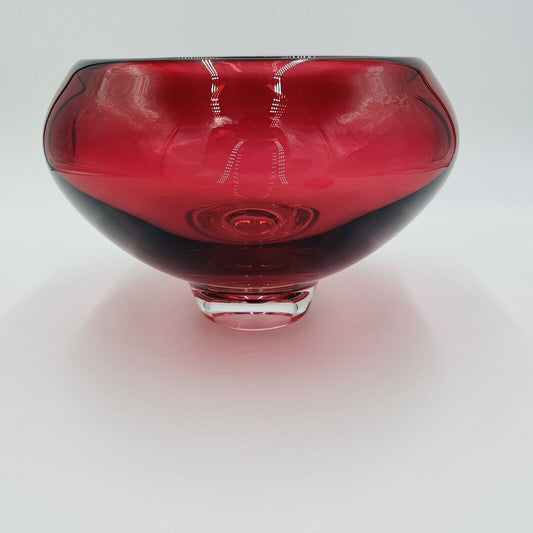 Buxton & Kutch Art Glass Bowl Signed Cranberry Slant Pier  #970613 Large Rare