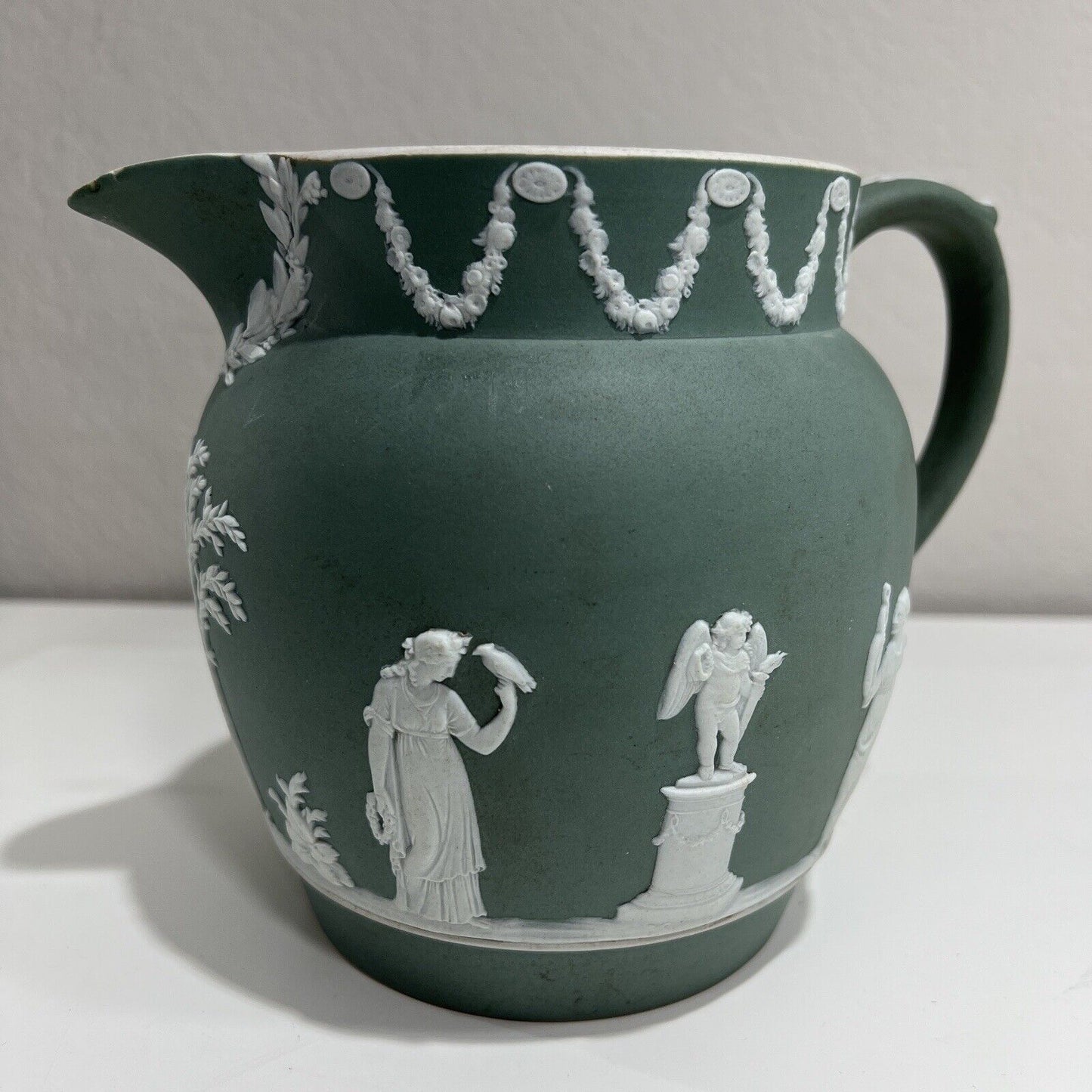 Wedgwood Pitcher Jasperware Dark Green Antique 6in Serveware Collectible Handle