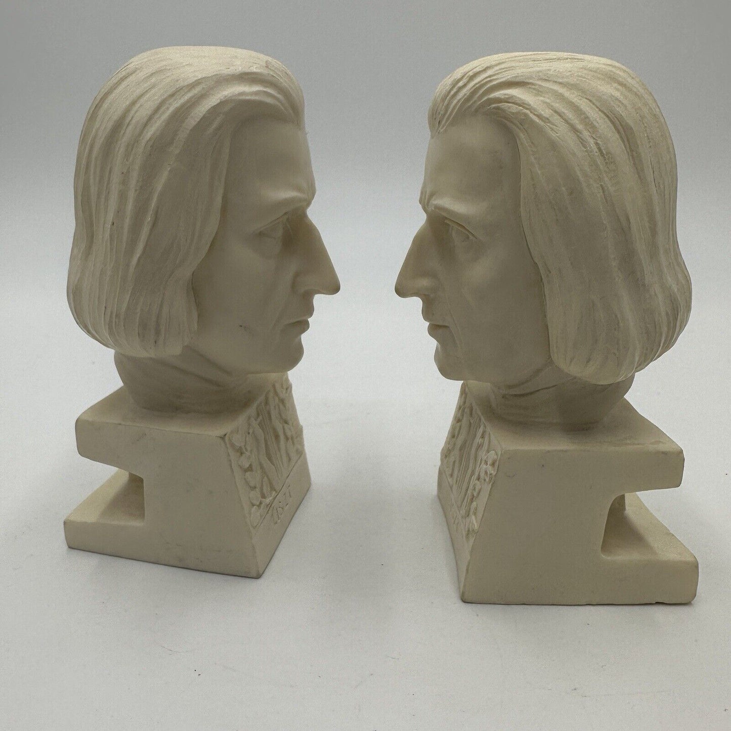 A. Santini Bust Liszt Figurine Composers Italy Bookends Vintage Carved Alabaster