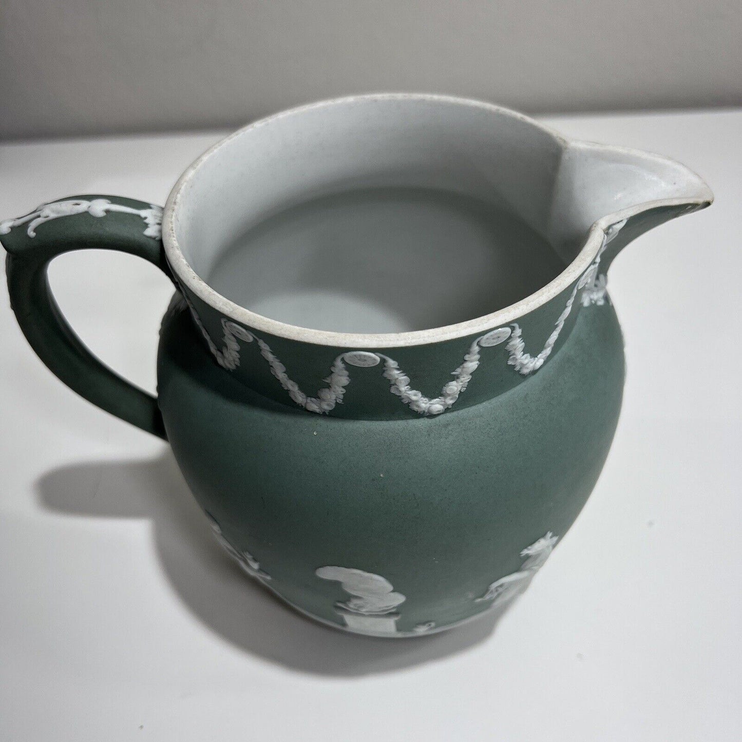 Wedgwood Pitcher Jasperware Dark Green Antique 6in Serveware Collectible Handle