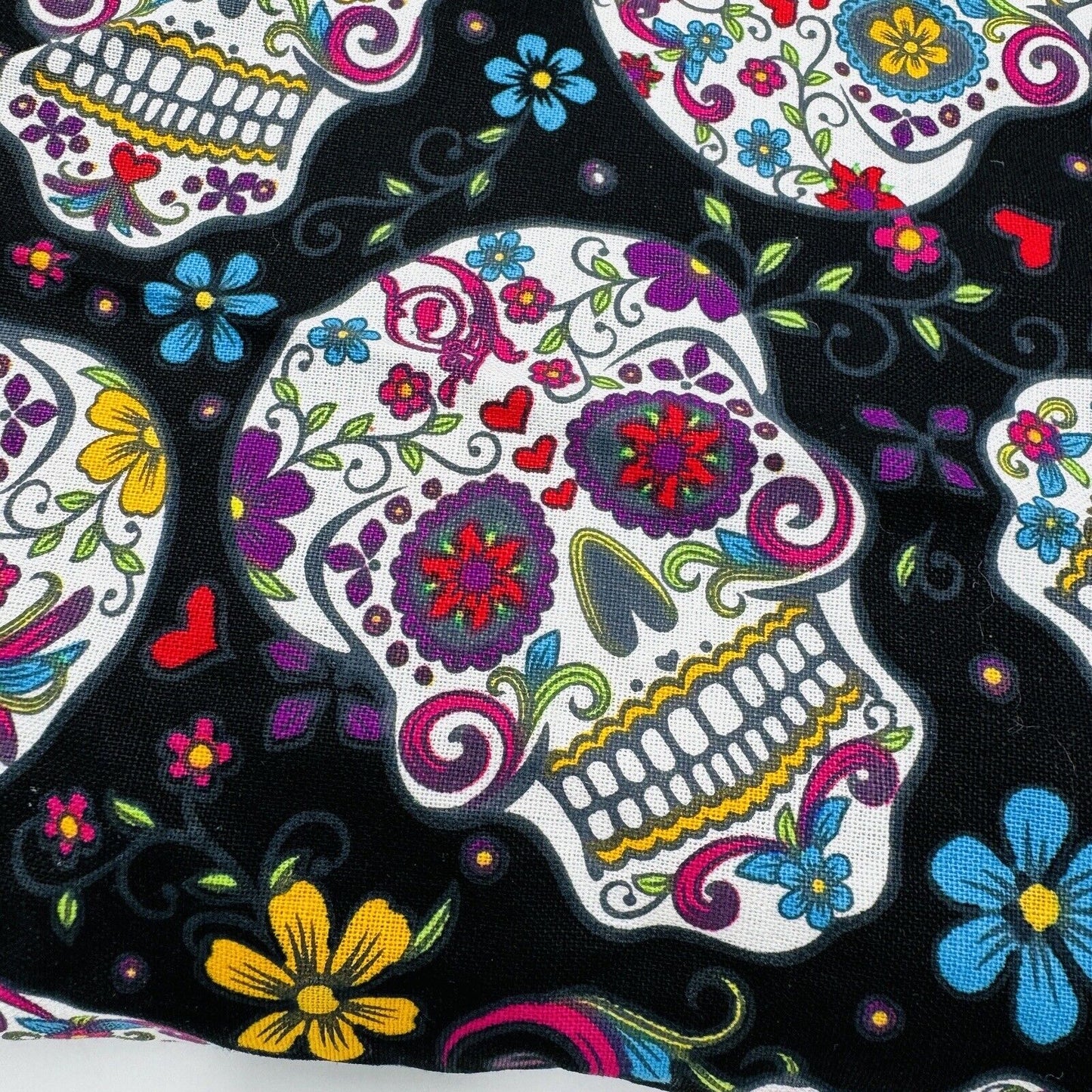 David Textiles Fabric Day of the Dead Skulls Black Colorful Floral 5.25 Yards L