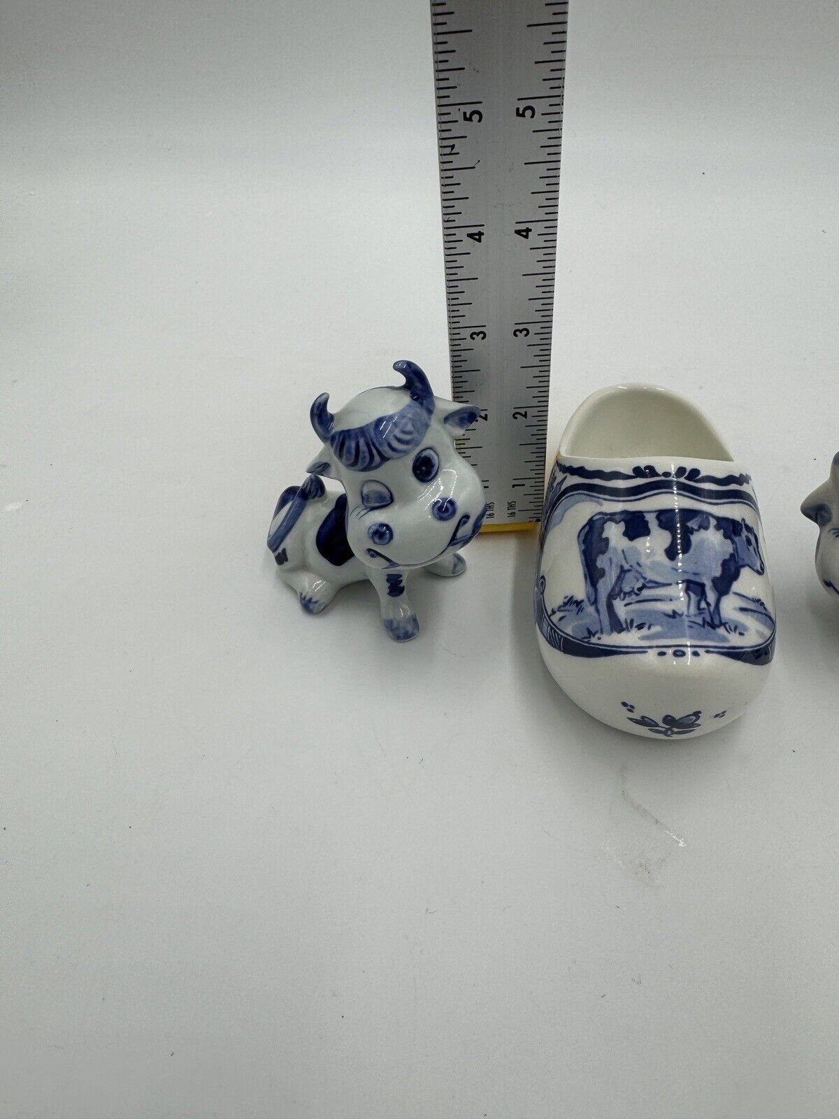 Royal Delft White & Blue Miniatures Cows Dutch Shoe Porcelain