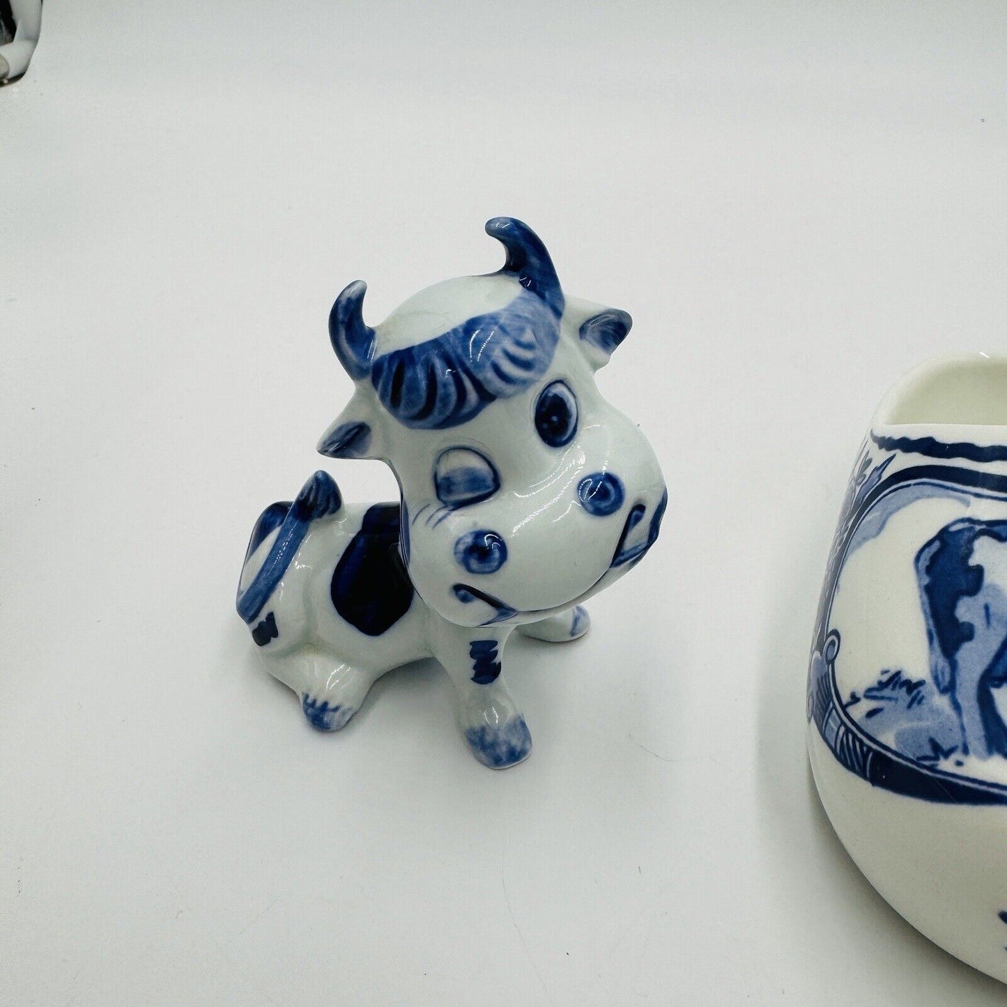 Royal Delft White & Blue Miniatures Cows Dutch Shoe Porcelain