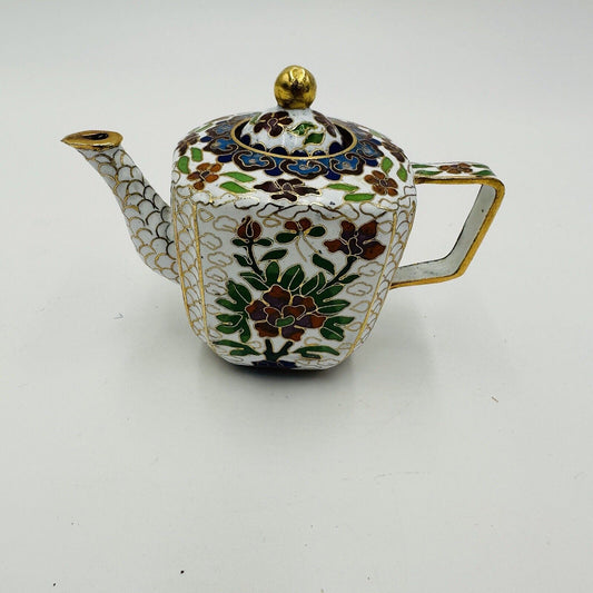 Cloisonné Teapot Antique Miniature Chinese Flowers Floral 3in Detail Home Decor