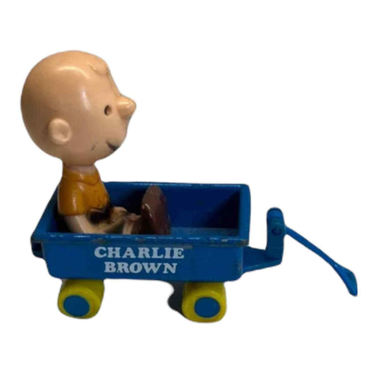 Peanuts Charlie Brown In Wagon Vintage Metal Design Snoopy Blue Toy Classic