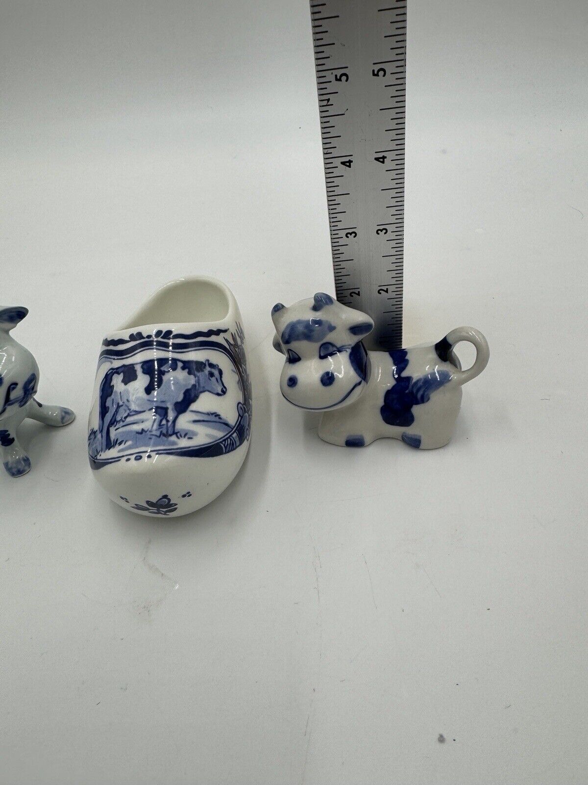 Royal Delft White & Blue Miniatures Cows Dutch Shoe Porcelain