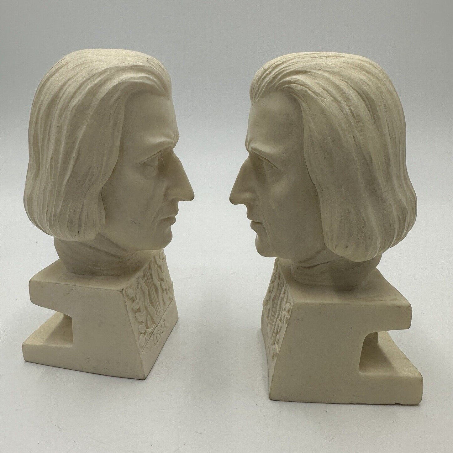 A. Santini Bust Liszt Figurine Composers Italy Bookends Vintage Carved Alabaster