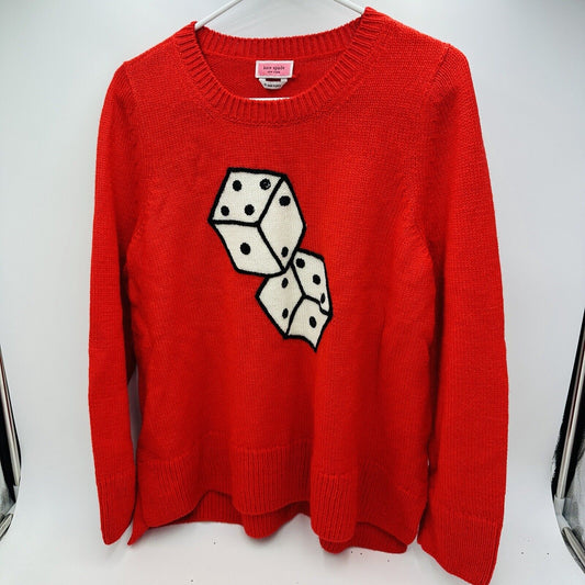 Kate Spade Womens Crewneck Sweater M  Red  Dice Sequins Alpaca Wool