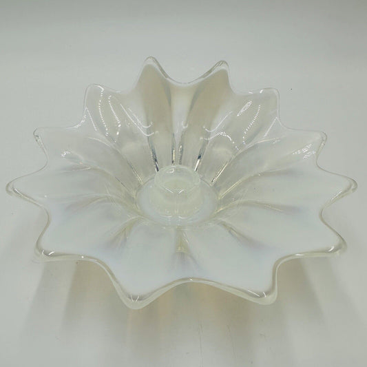 Fostoria Heirloom Glass Opalescent Taper Candle Holder fold over edge White