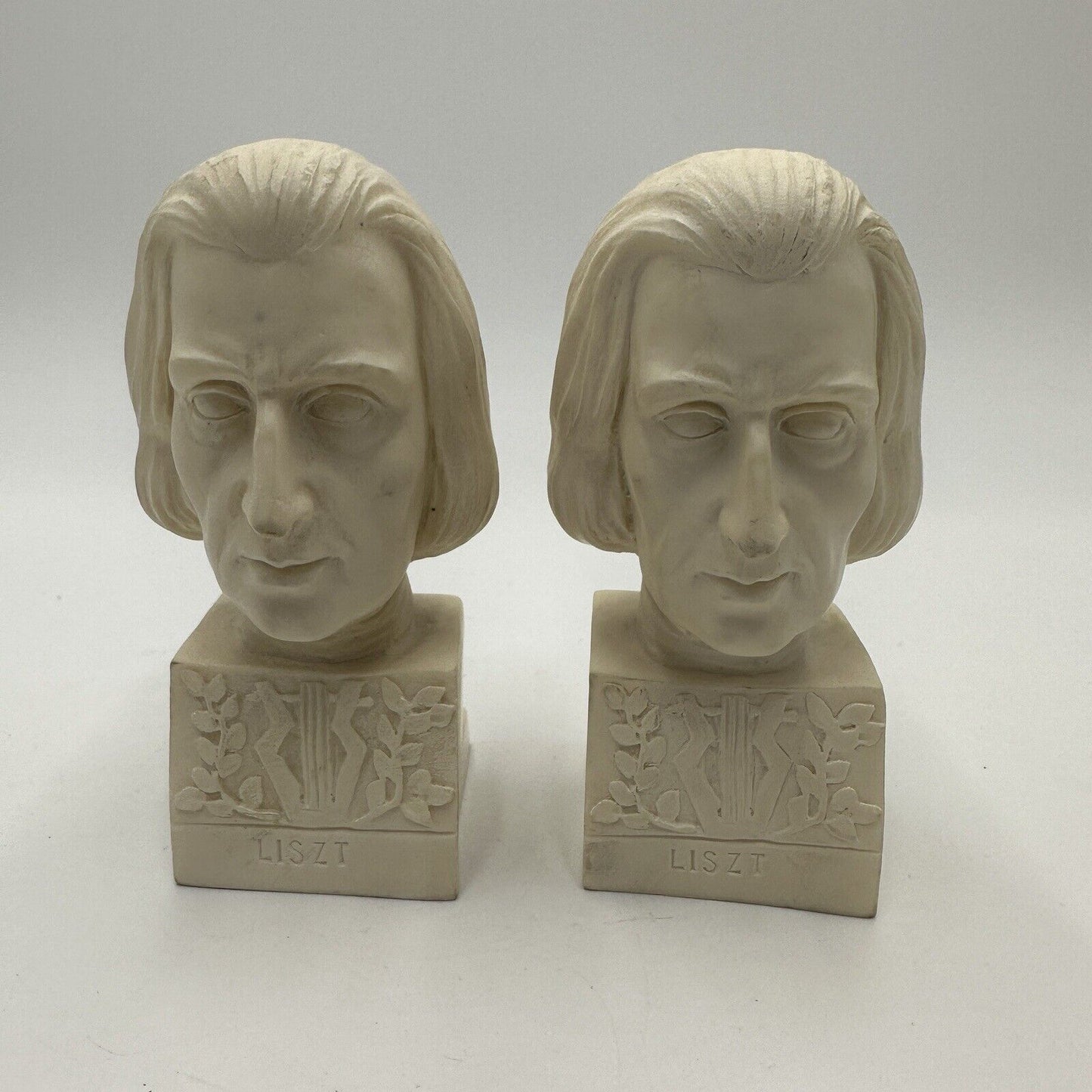 A. Santini Bust Liszt Figurine Composers Italy Bookends Vintage Carved Alabaster