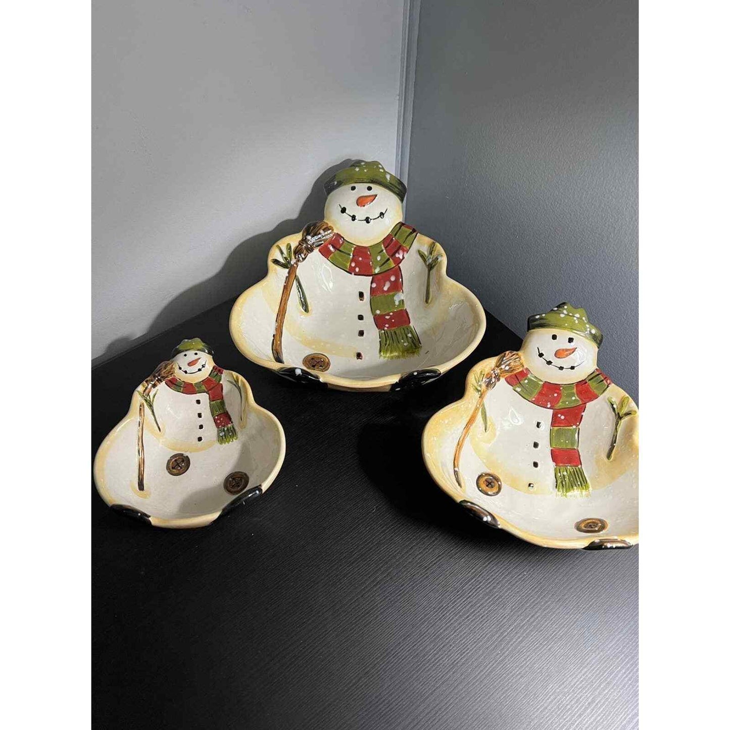 Dario Farruci Nesting Bowls Snowman Sizes Serveware Christmas Dining Lot of 3